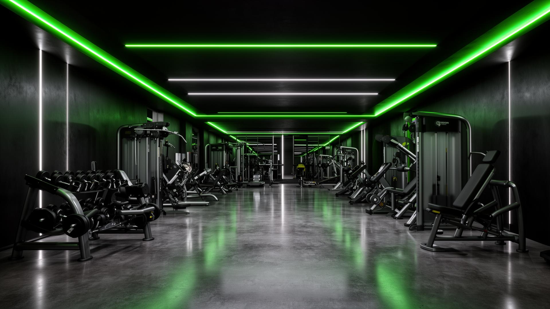 SWEATBOX GYM Motihari premium interior with neon green LED lighting